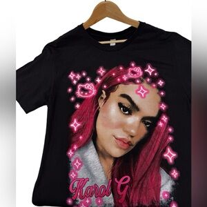 Karol G Hello kitty concert T Shirt unisex black pink reggaeton Vocal Artist L